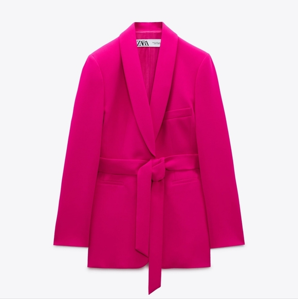 NWT ZARA $130 Belted Tuxedo Blazer Vibrant Pink Women's XL Neon Fuschia NEW! - Picture 16 of 16
